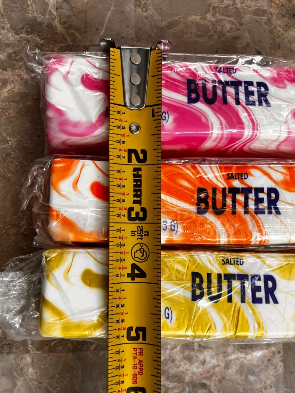 Swirl Butter Stick Squishy Toy Set of 3 Pink Orange Yellow 5.5